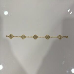 Gold Clover Motif Bracelet with Crystal Detailing